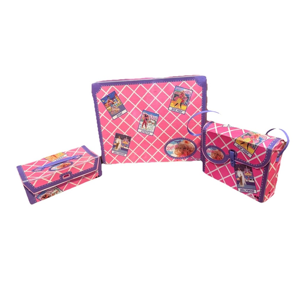 Vintage 90's Barbie 3-Piece Play Luggage Set Shoulder, Cosmetic & Overnight Case